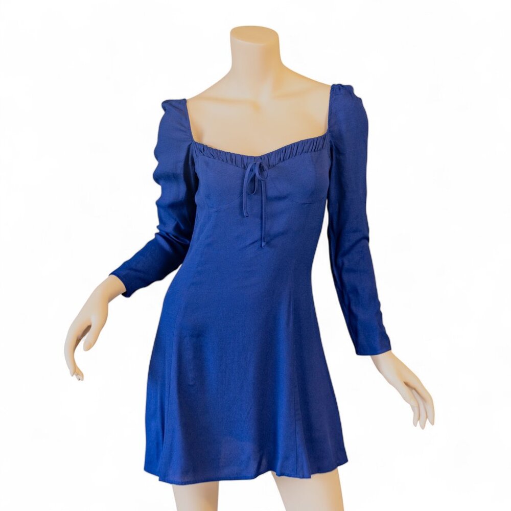 NWT Reformation Sydney Dress Danube Blue Mini Long Sleeve Square Neck * Size 6